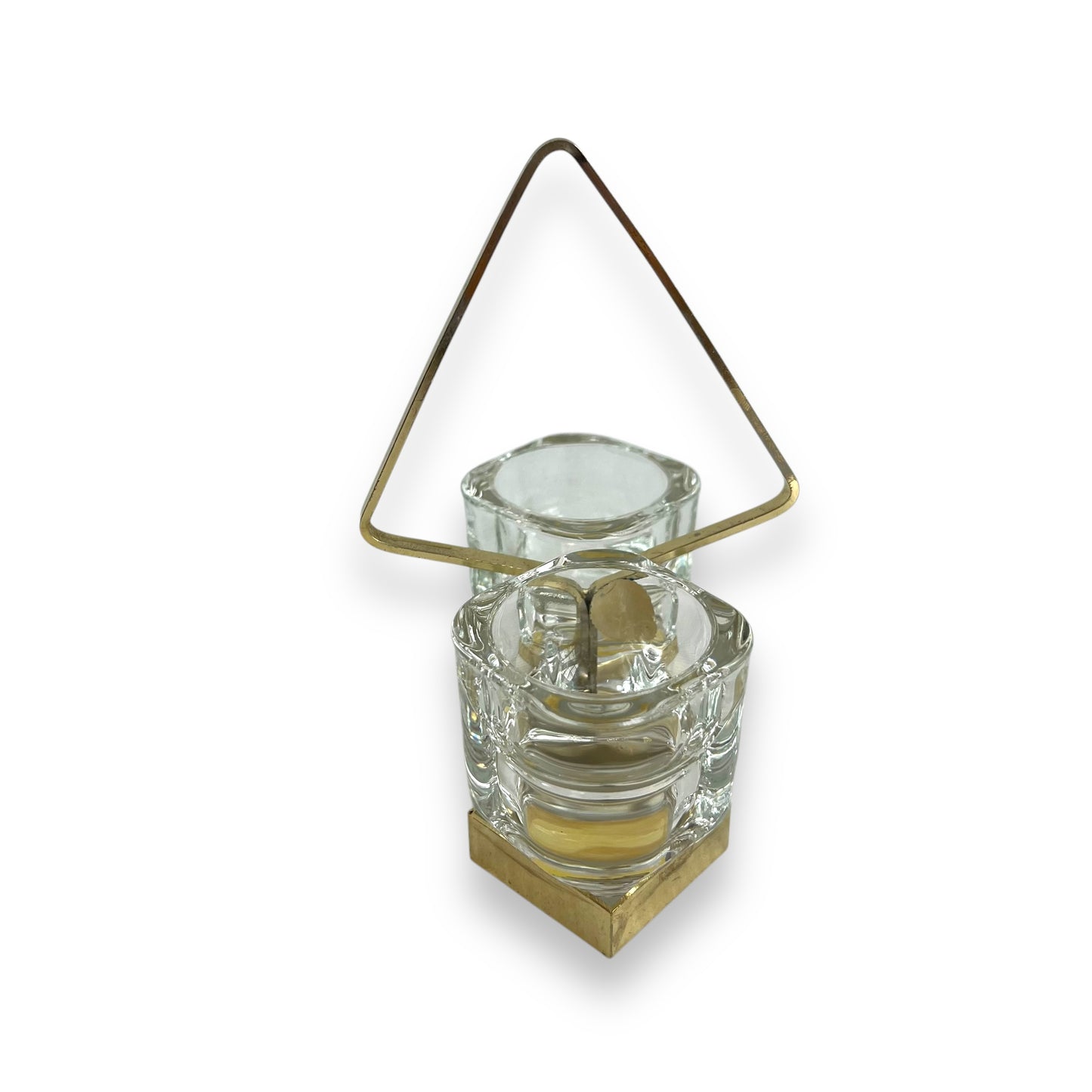 Clear glass Salt & Pepper Holder with Brass Handle - Made in Italy