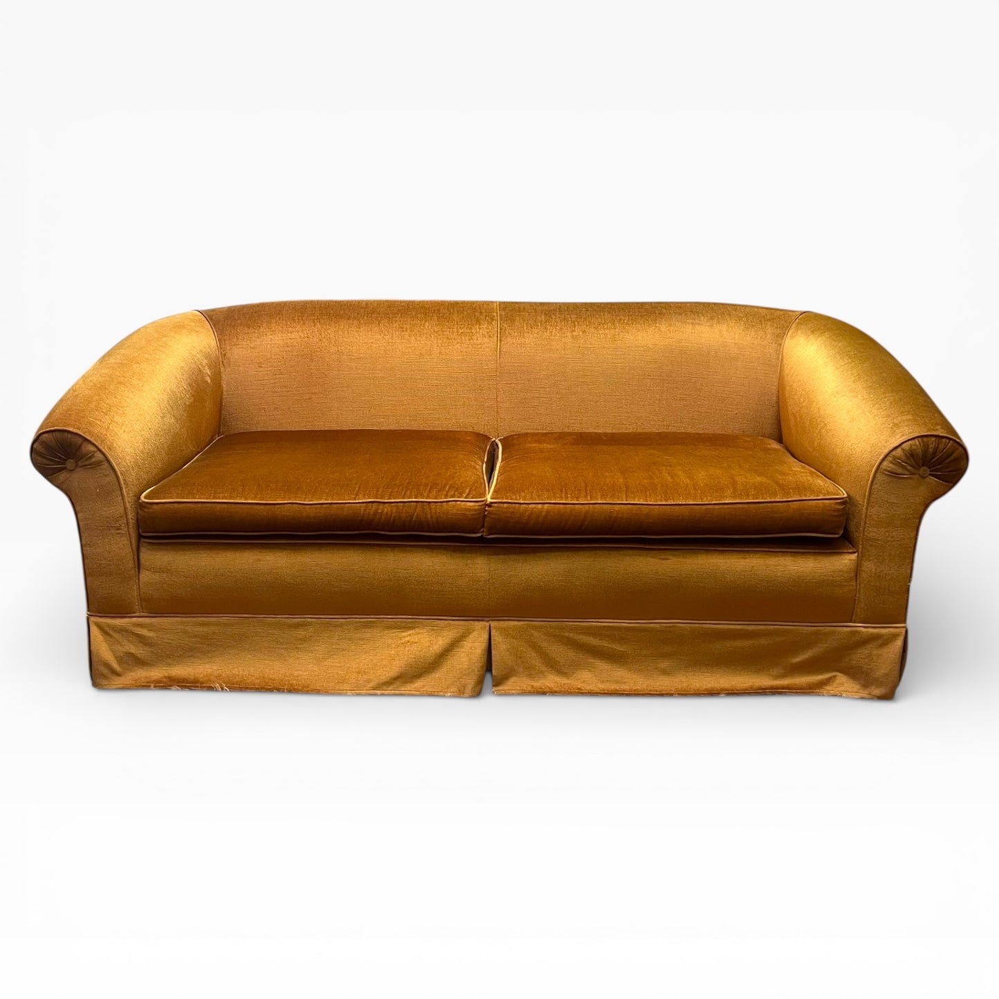 Brown-Gold Velvet Sofa with Rolled Arms