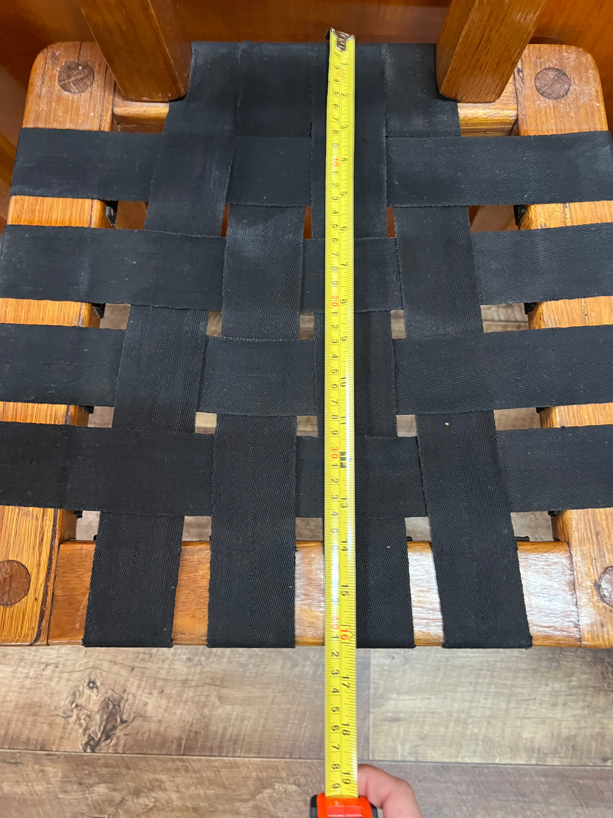 Set of 4 Vintage Timber Dining Chairs with Black Woven Strap Seats