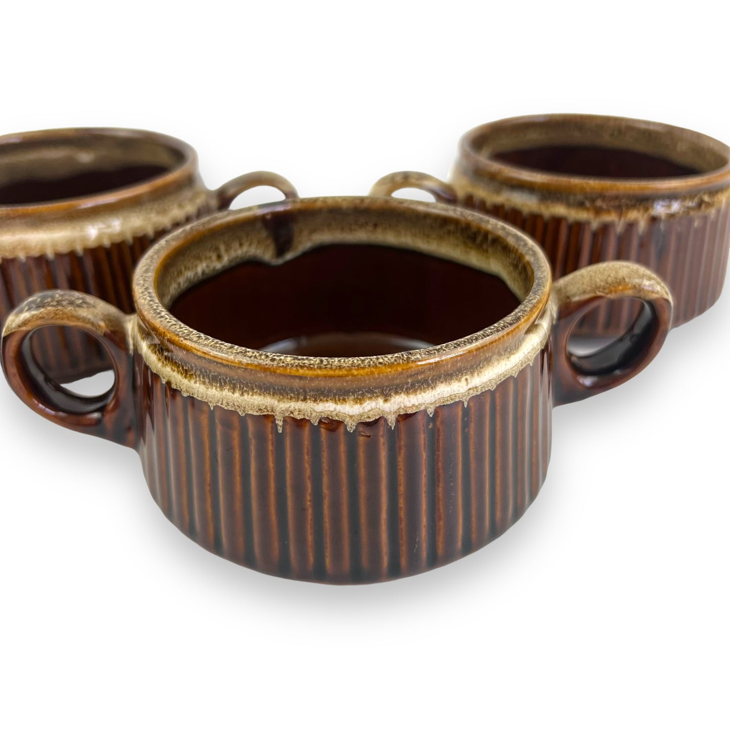 Brown Ceramic Twin Handle Ramekin Set of 4