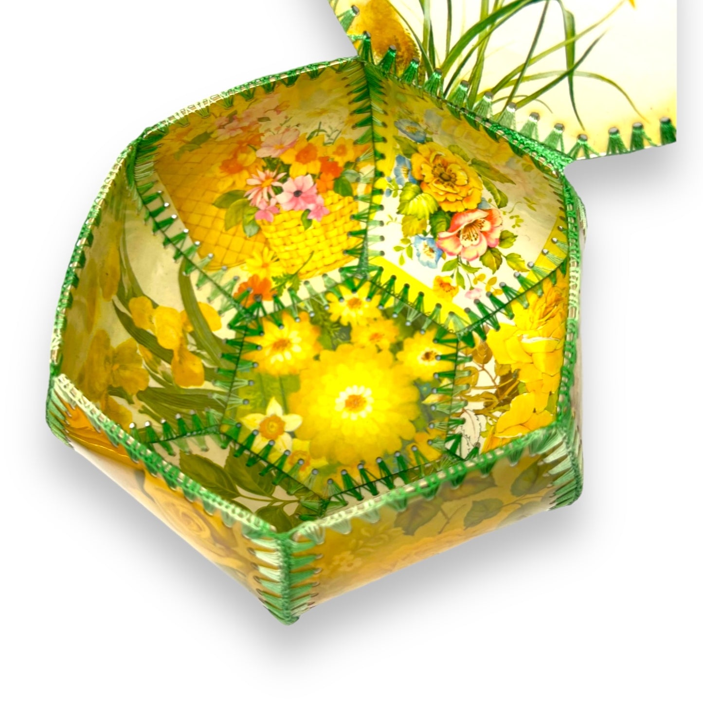 Vintage Folk Art Craft Card Box with Red and Yellow Roses