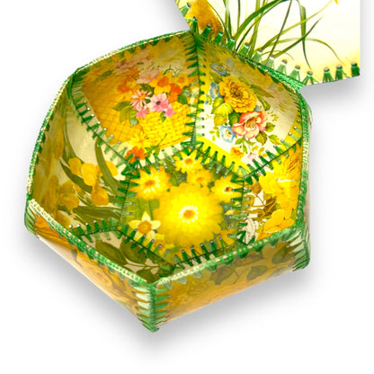 Vintage Folk Art Craft Card Box with Red and Yellow Roses