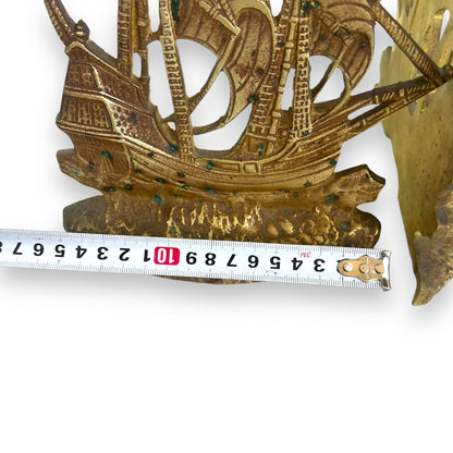 Brass Ship Bookend Pair