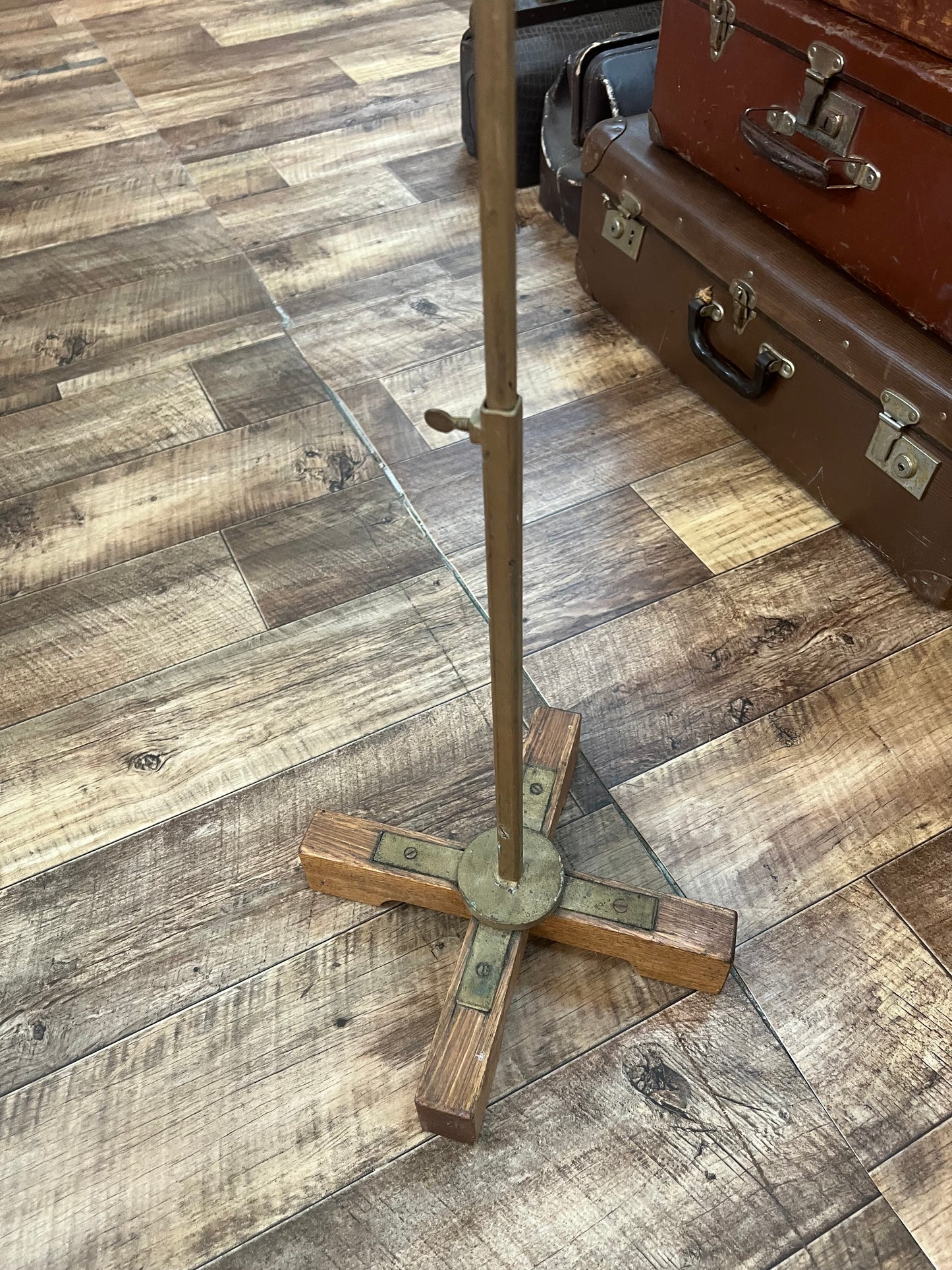 Adjustable Carved Timber Music Stand with Brass & Timber Base