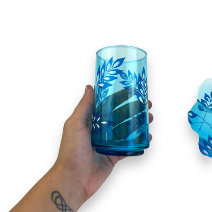 Libbey Blue Leaf Pattern Glass Set of 2