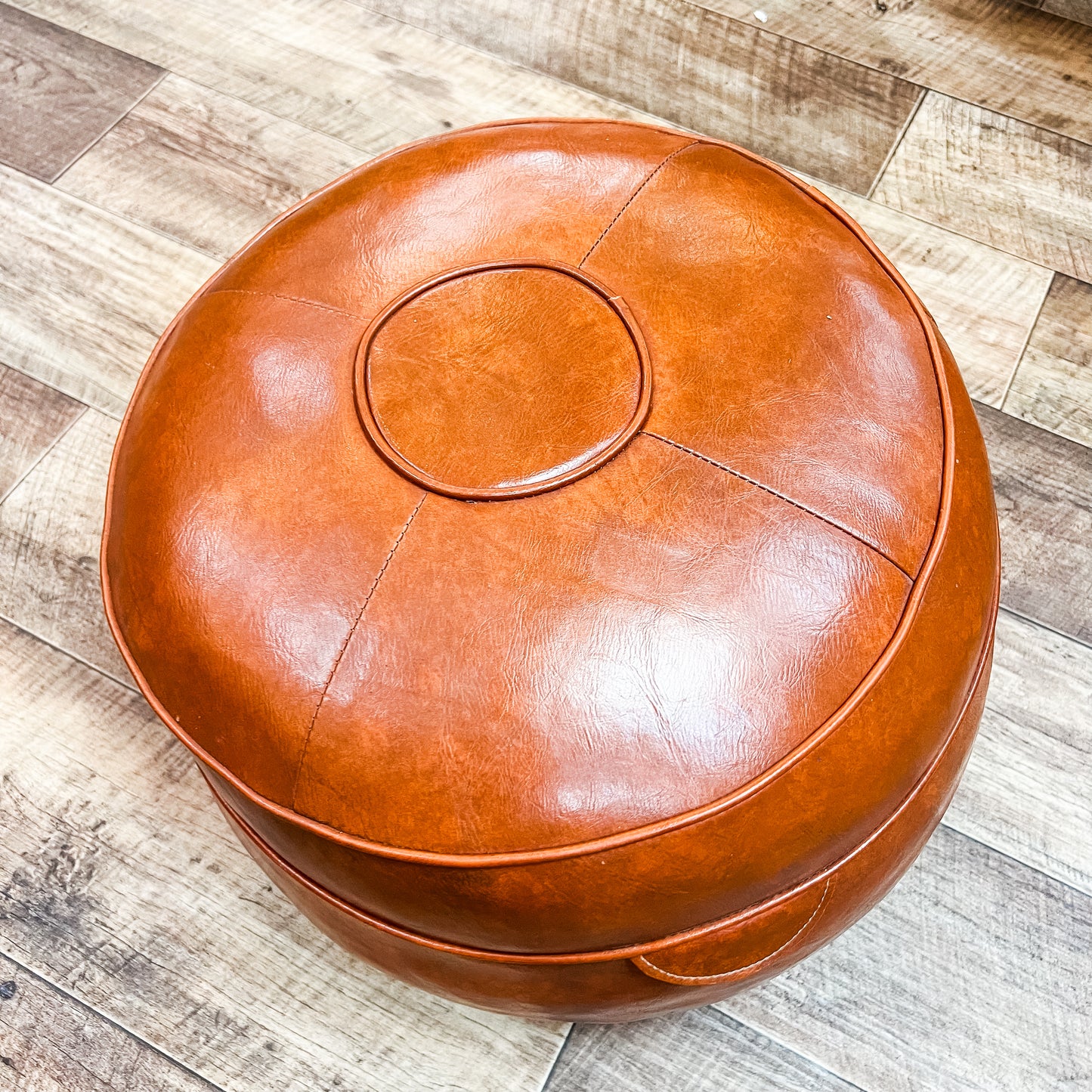 Round Brown Vinyl Ottoman / Pouffe