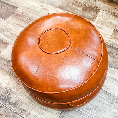Round Brown Vinyl Ottoman / Pouffe