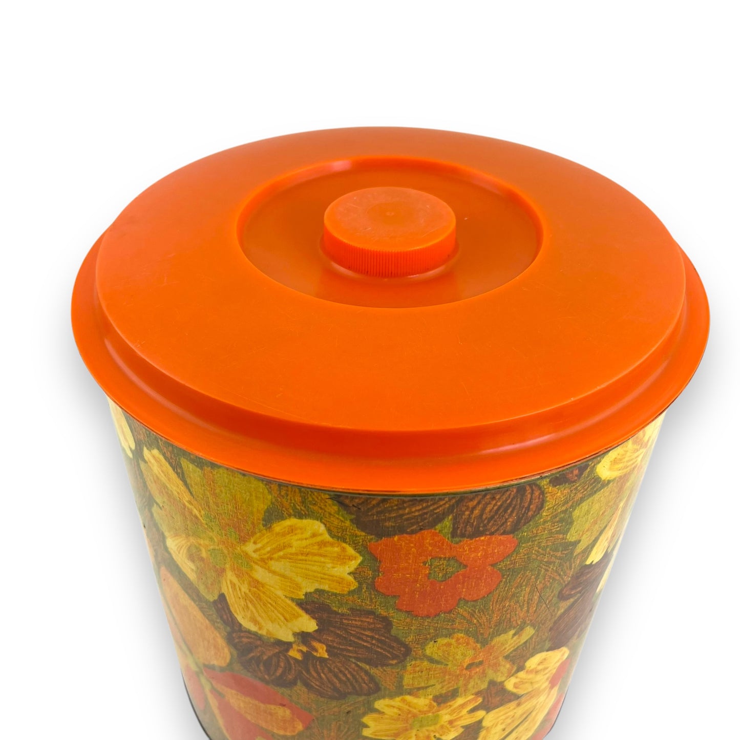 Willow Australia Yellow and Orange large flower tin with orange plastic lid