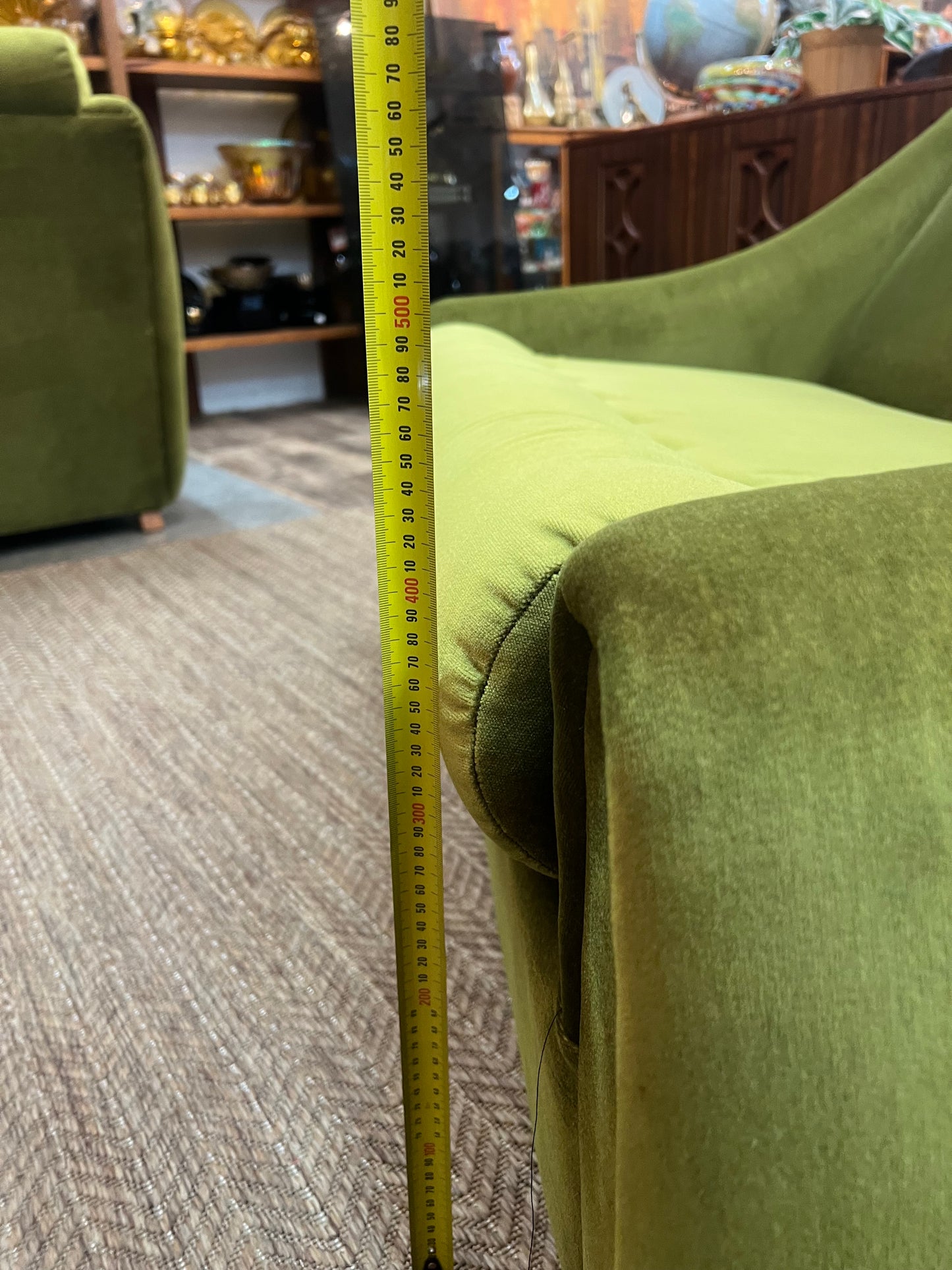 Dana Furniture 2 Seater Lounge | Olive Green Velour | Mid Century Modern Sofa