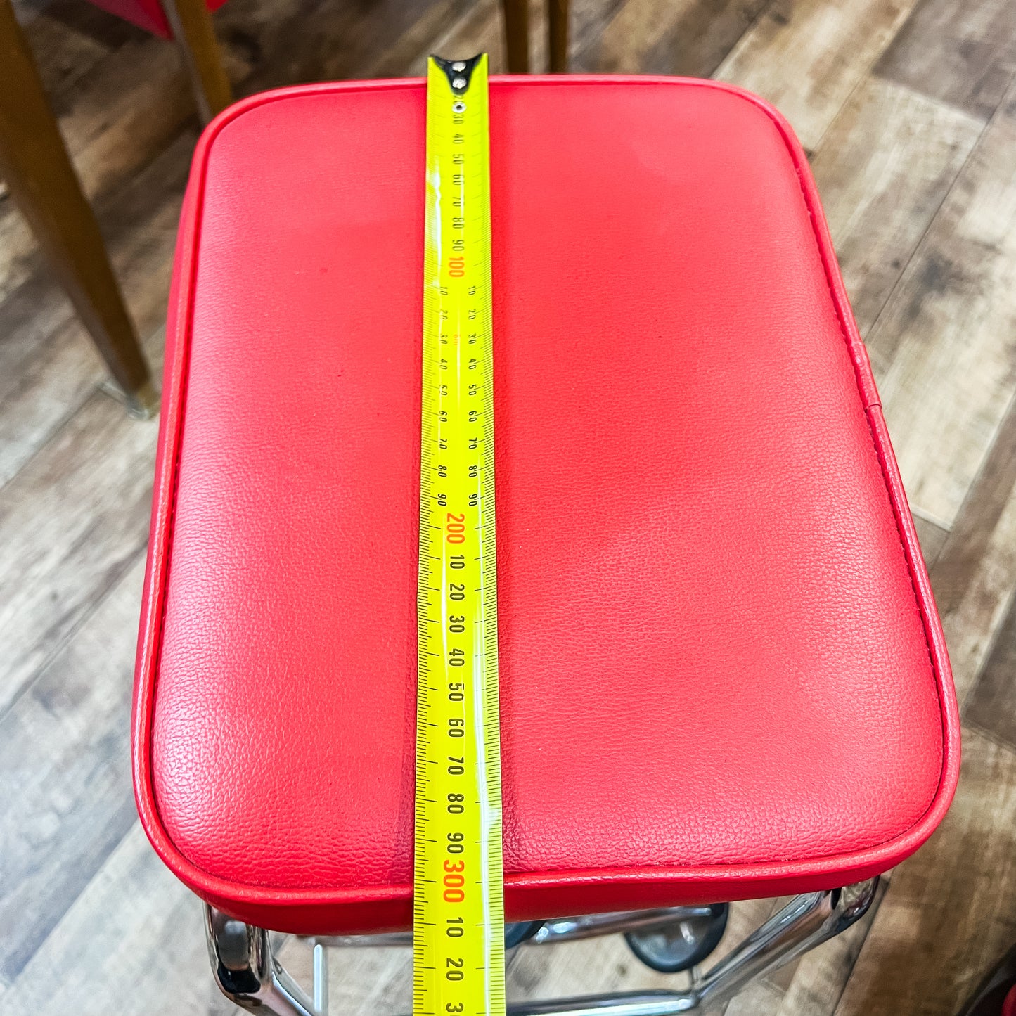 Chrome Kitchen Step Stool with Red Vinyl Seat
