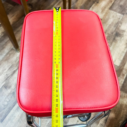 Chrome Kitchen Step Stool with Red Vinyl Seat