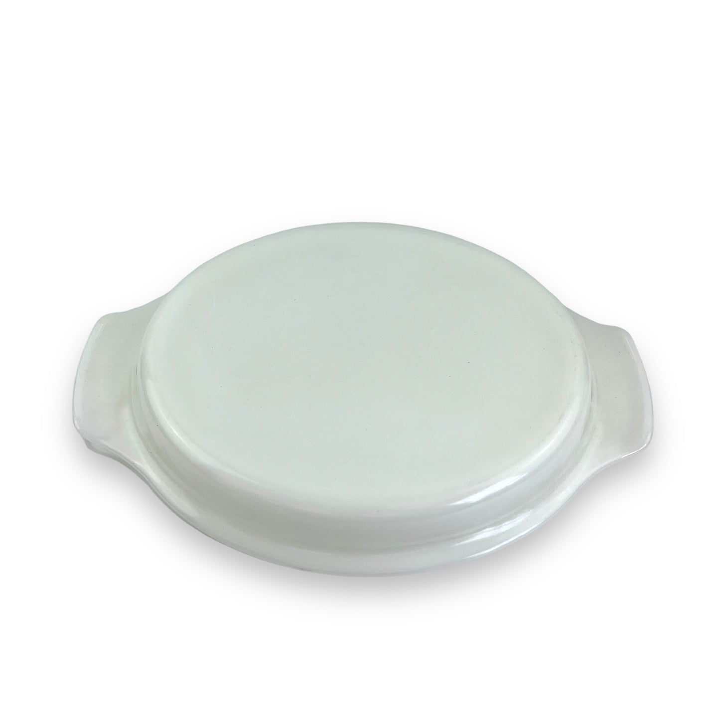Anchor Hocking FireKing White Dish With Blue flower pattern and plain white lid - Made in USA