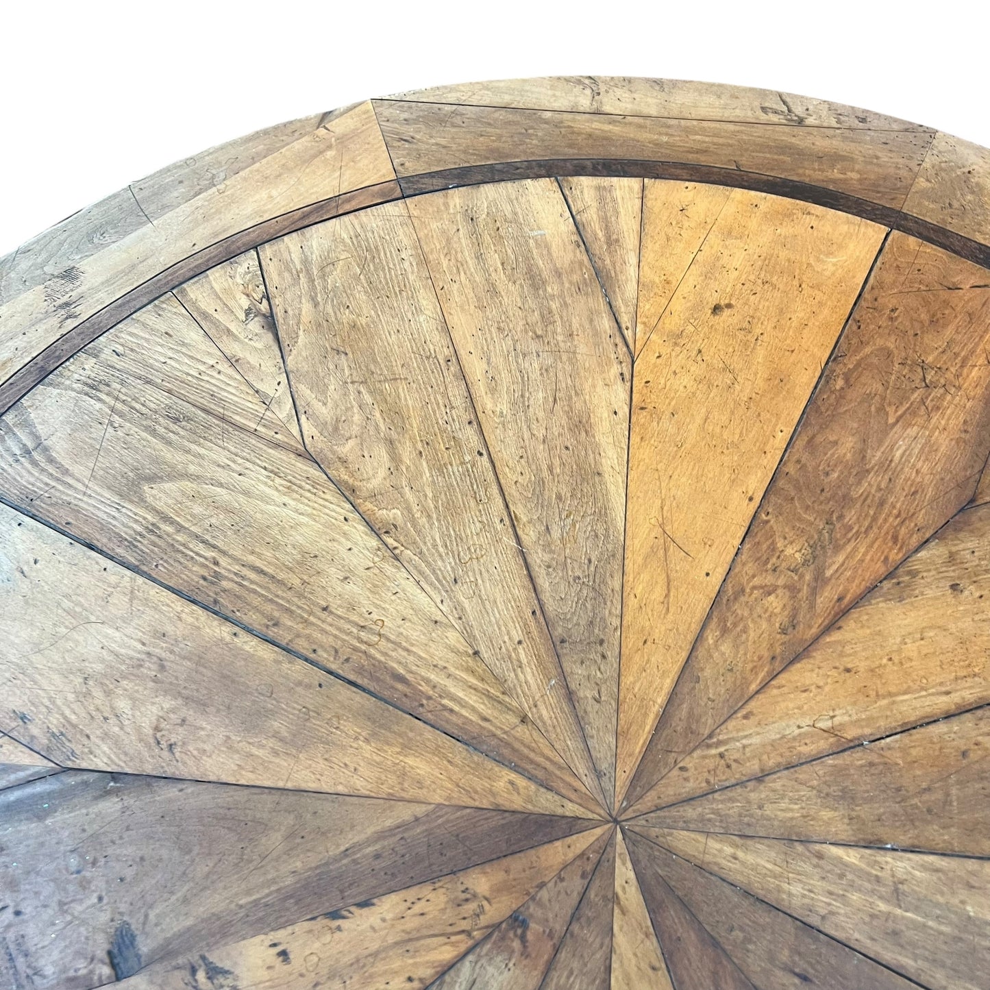 Round Parquetry Dining Table with Carved Scroll Base