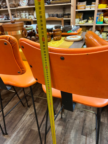 Orange Vinyl Bar Stools – Set of 3