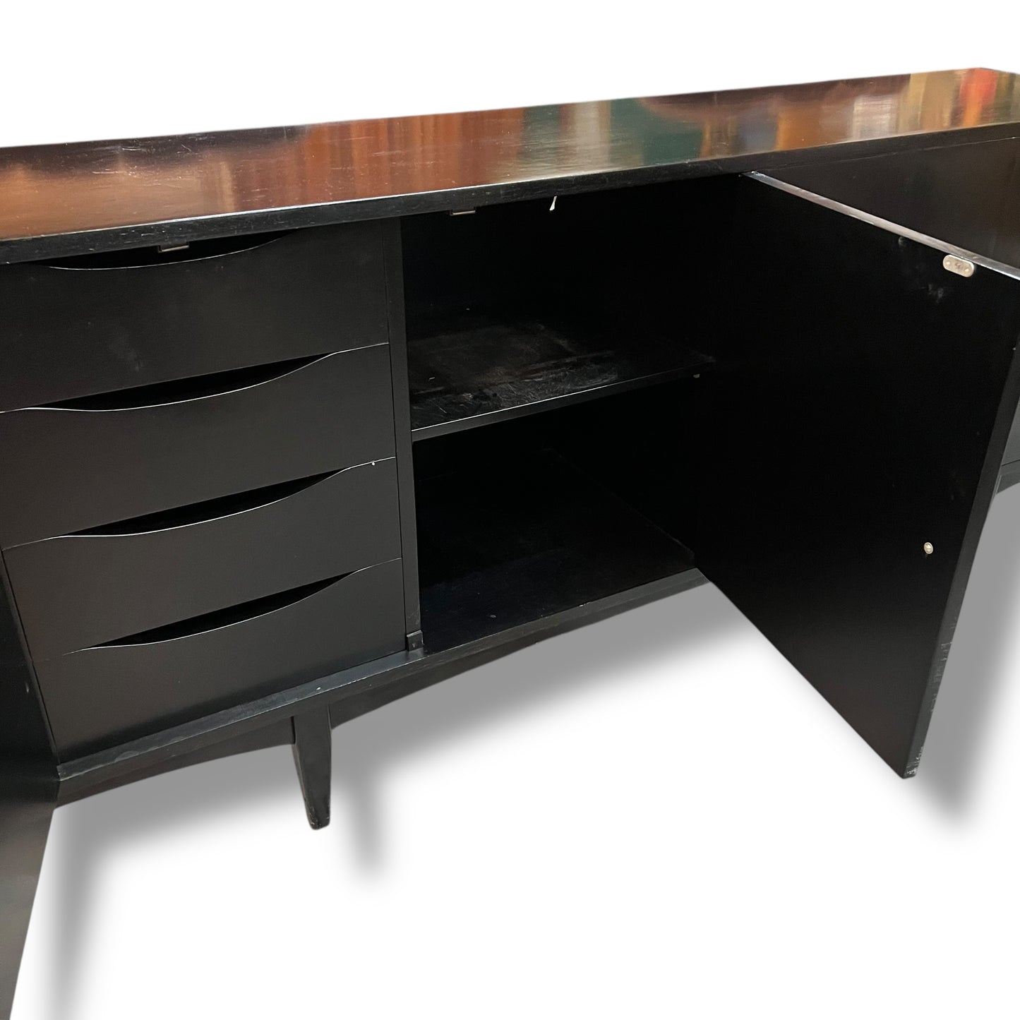 Black Sideboard – 4 Door Credenza with Brass Handles