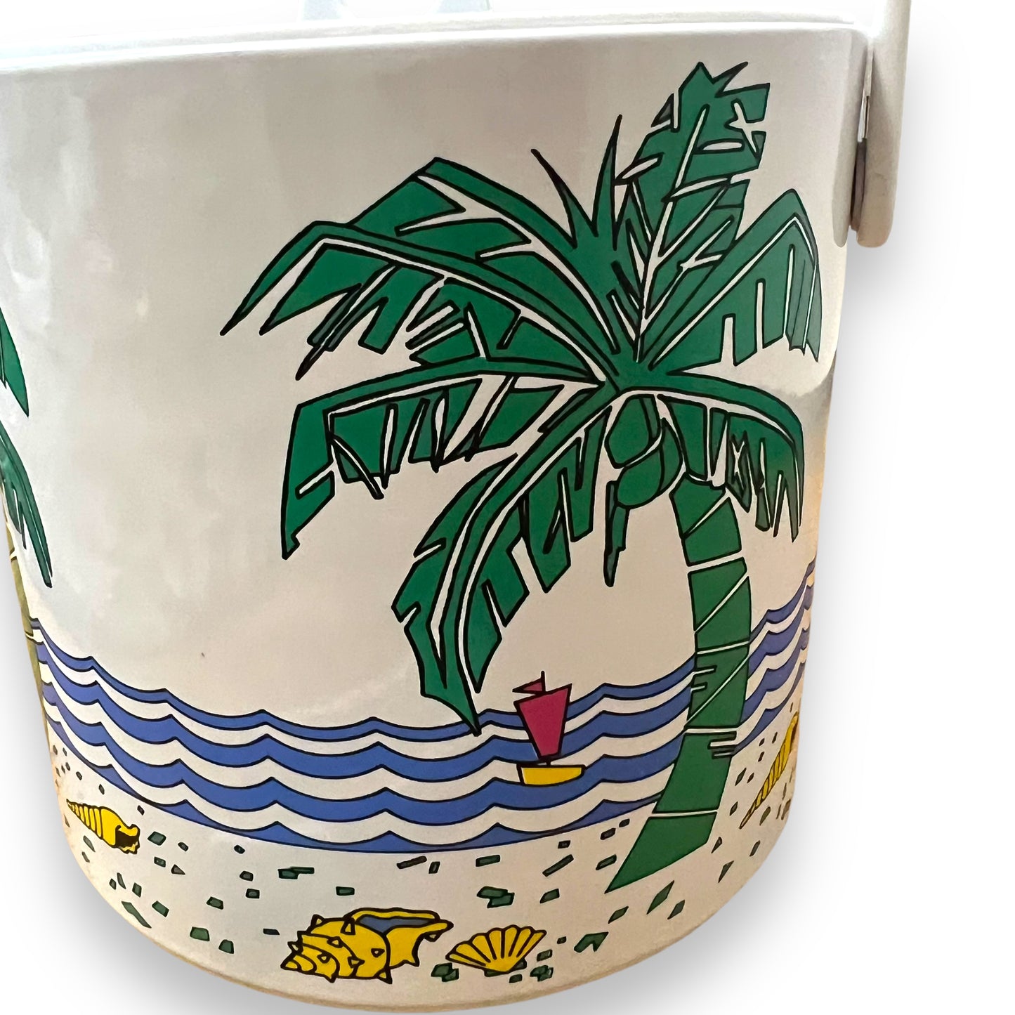 Beach Themed Ice Bucket with Tongs - Palm Trees and Ocean Design