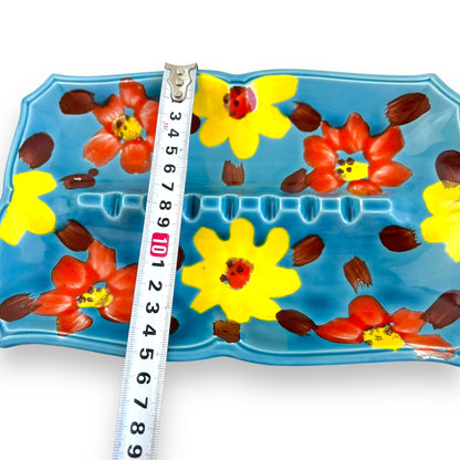 Hand-Painted Ceramic Butter Dish – Floral Motif in Blue, Yellow & Red