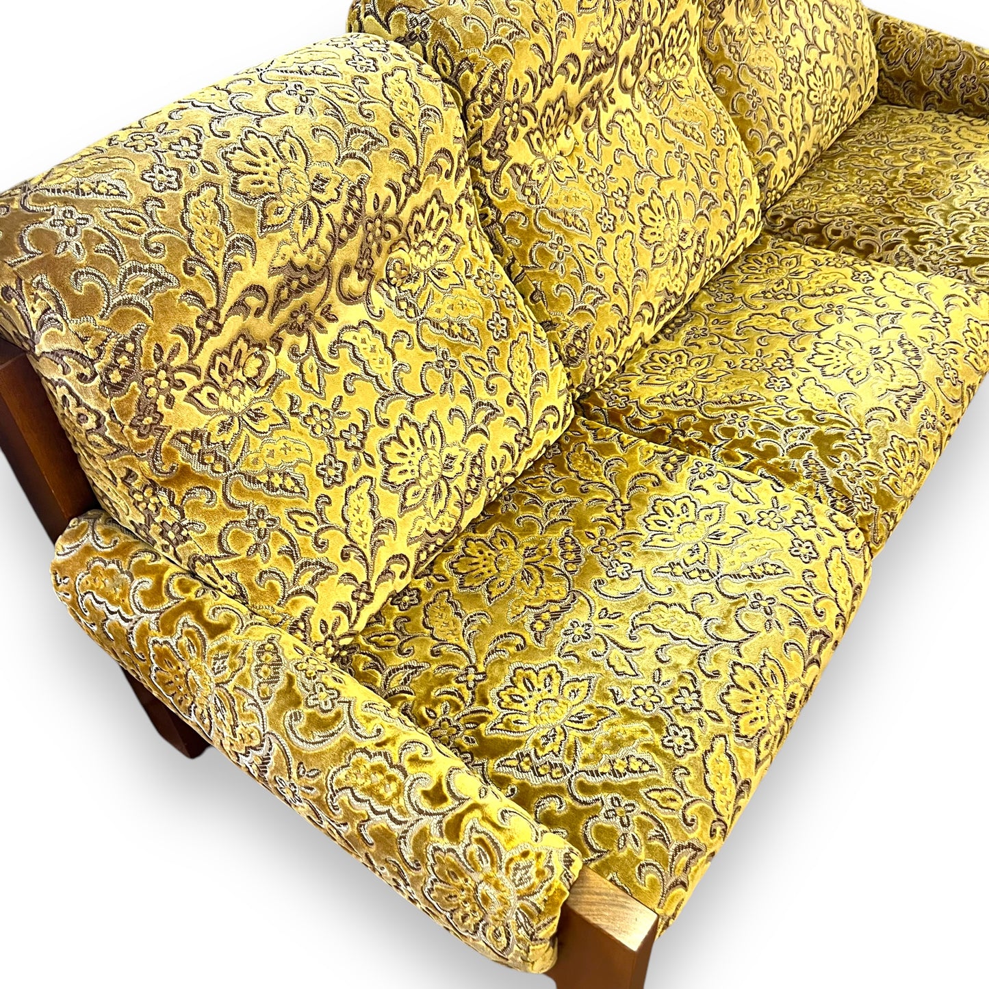 1970s 3 Seater lounge gold floral velour upholstery