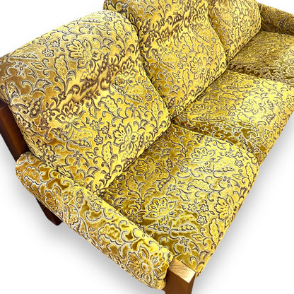 1970s 3 Seater lounge gold floral velour upholstery