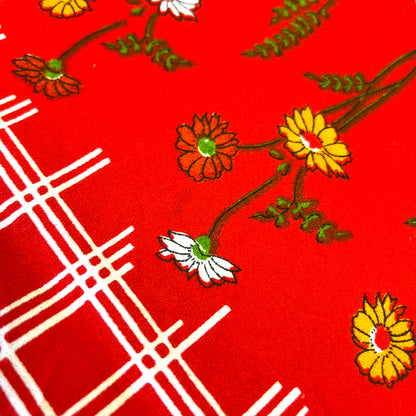 Red Checkered Tablecloth with Floral Pattern – Retro Home Decor
