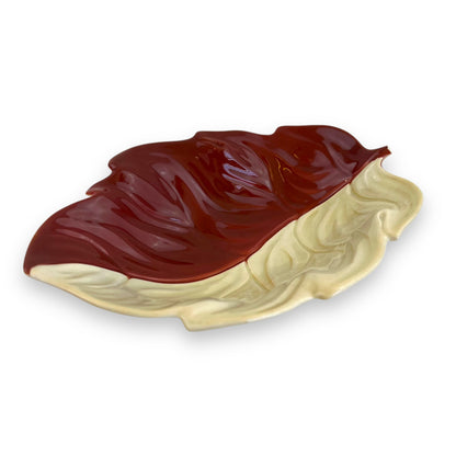 CarltonWare hand painted white and maroon coloured leaf dish - made in England