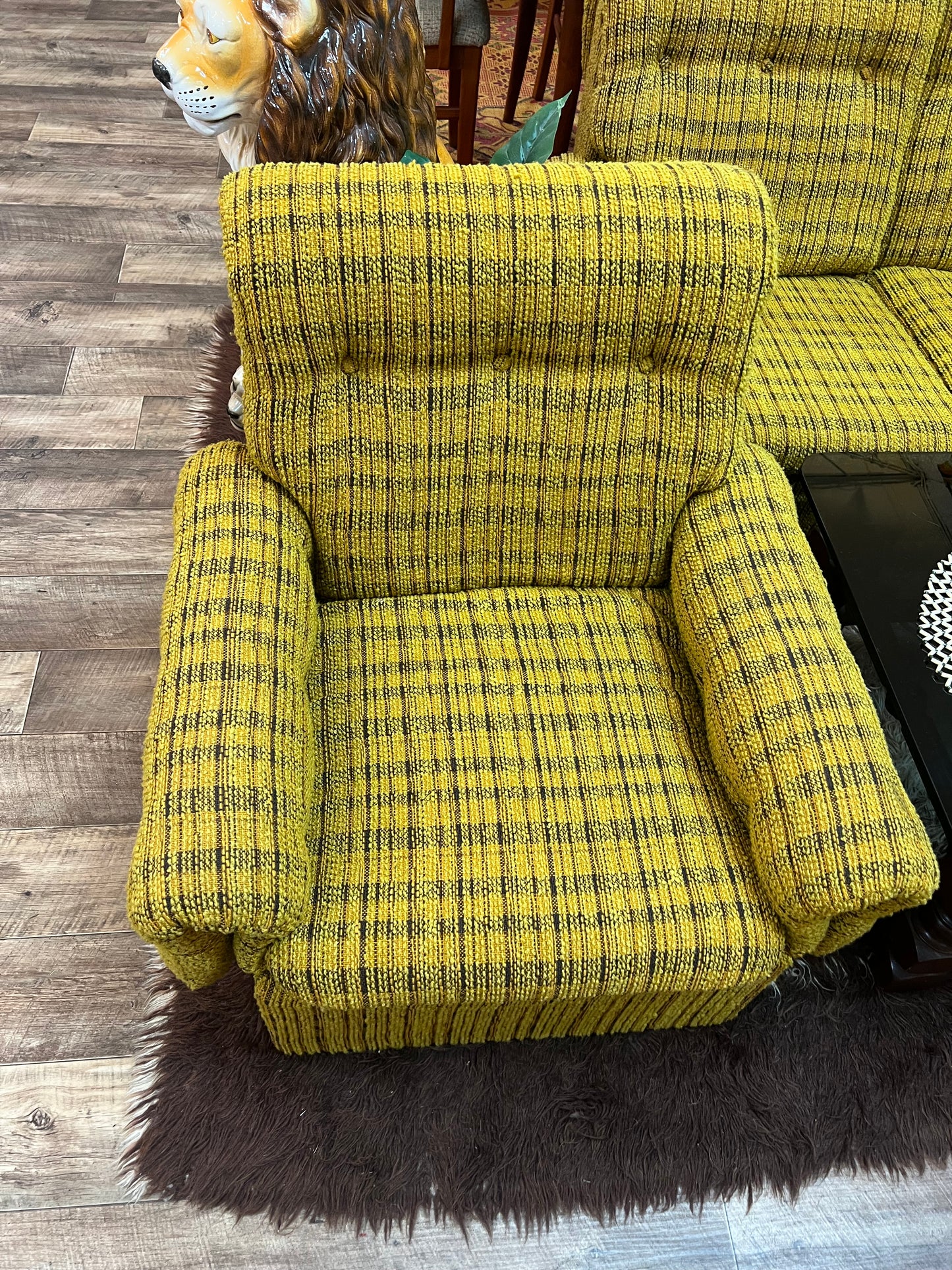 1970s Mustard Yellow Textured Fabric Armchair