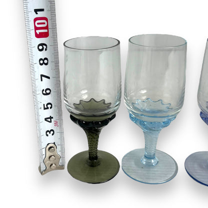 Set of 5 Vintage Dessert Wine Glasses | Coloured Glass Stemware