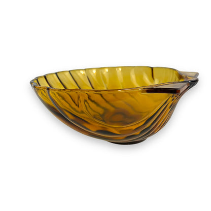 Large Amber Glass Shell Shape Serving Bowl