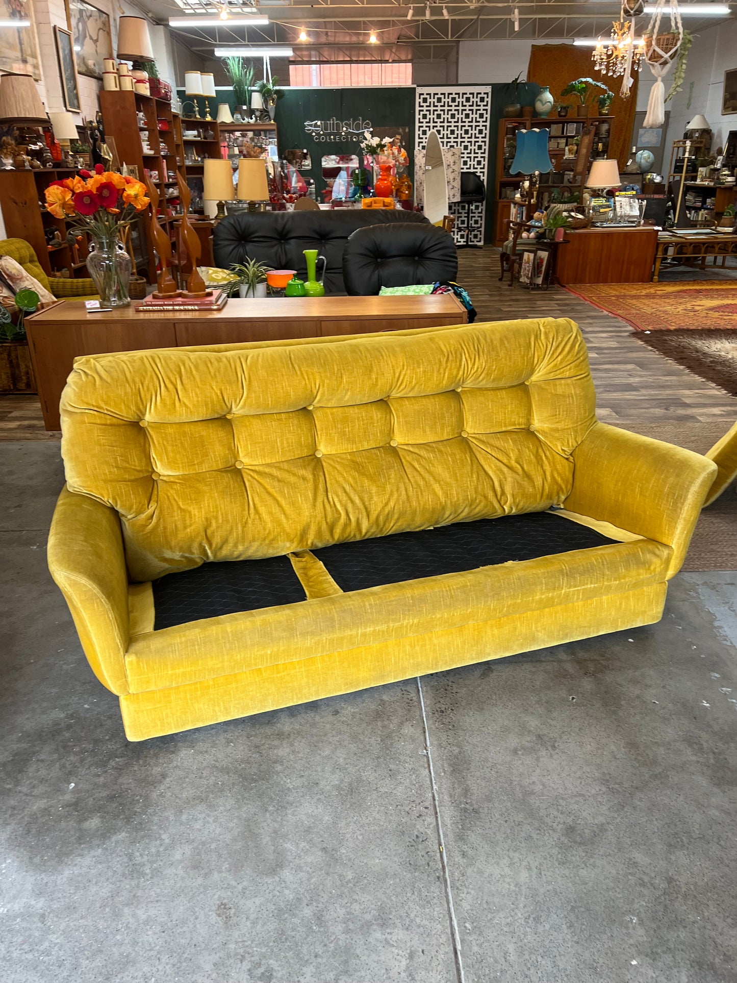 Fler Yellow Velvet Three-Seater Lounge
