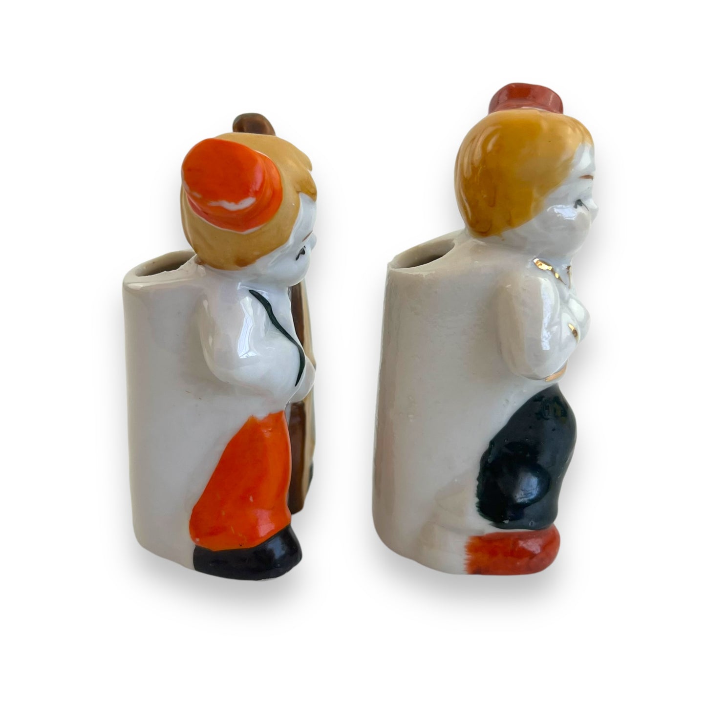 Musician Figurines Toothpick Holders - Violin & Bass Player Set - Made in Japan
