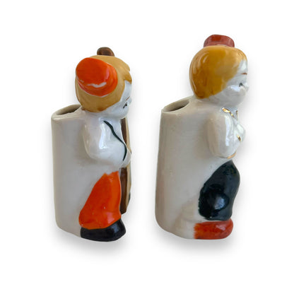 Musician Figurines Toothpick Holders - Violin & Bass Player Set - Made in Japan