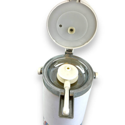 Airpot Thermos – White with Colorful Folk Art Bird Design