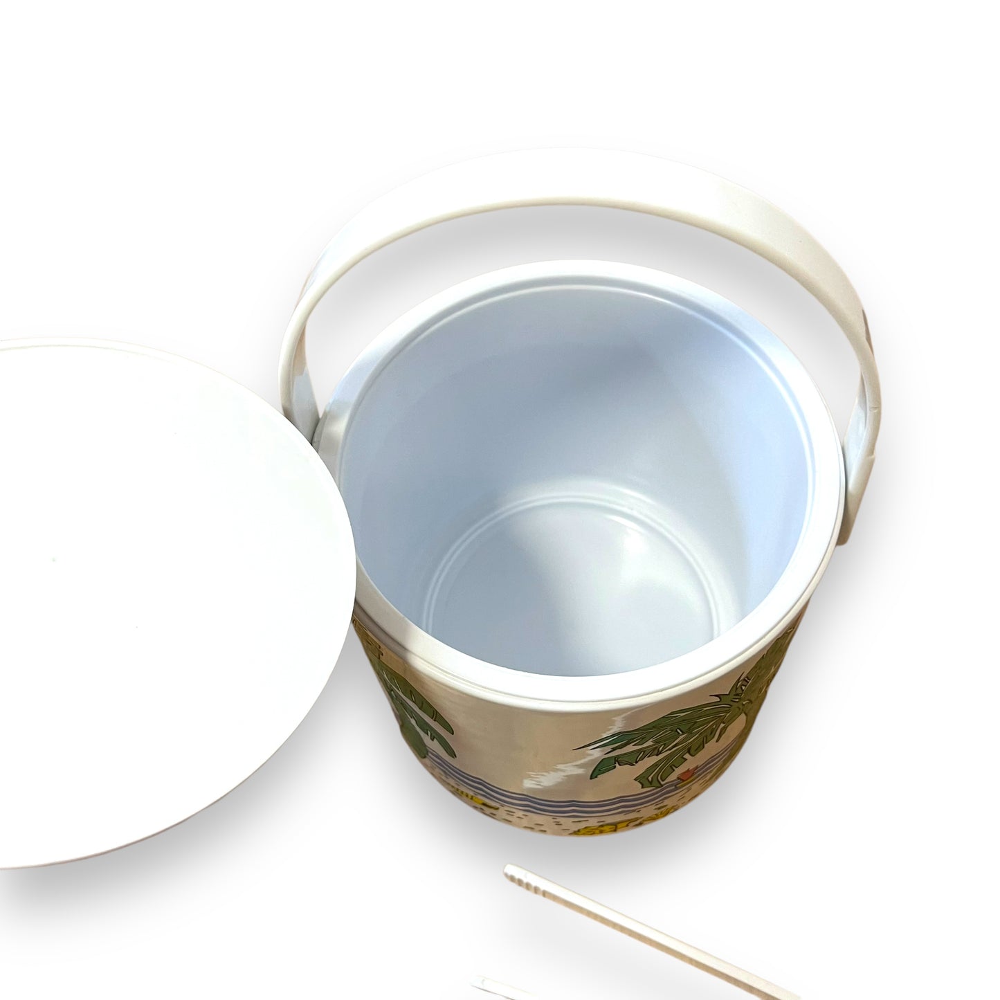 Beach Themed Ice Bucket with Tongs - Palm Trees and Ocean Design