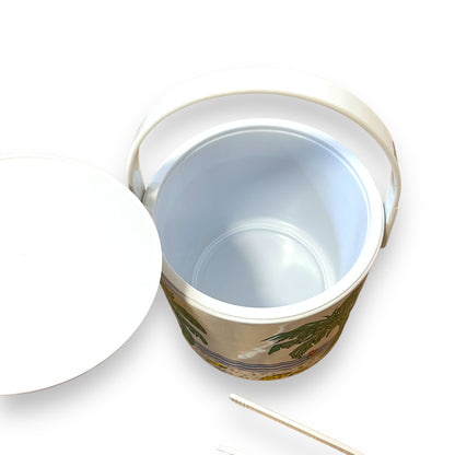Beach Themed Ice Bucket with Tongs - Palm Trees and Ocean Design