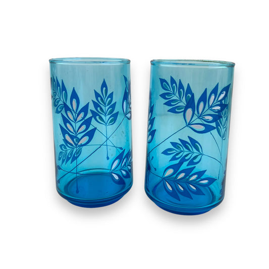 Libbey Blue Leaf Pattern Glass Set of 2