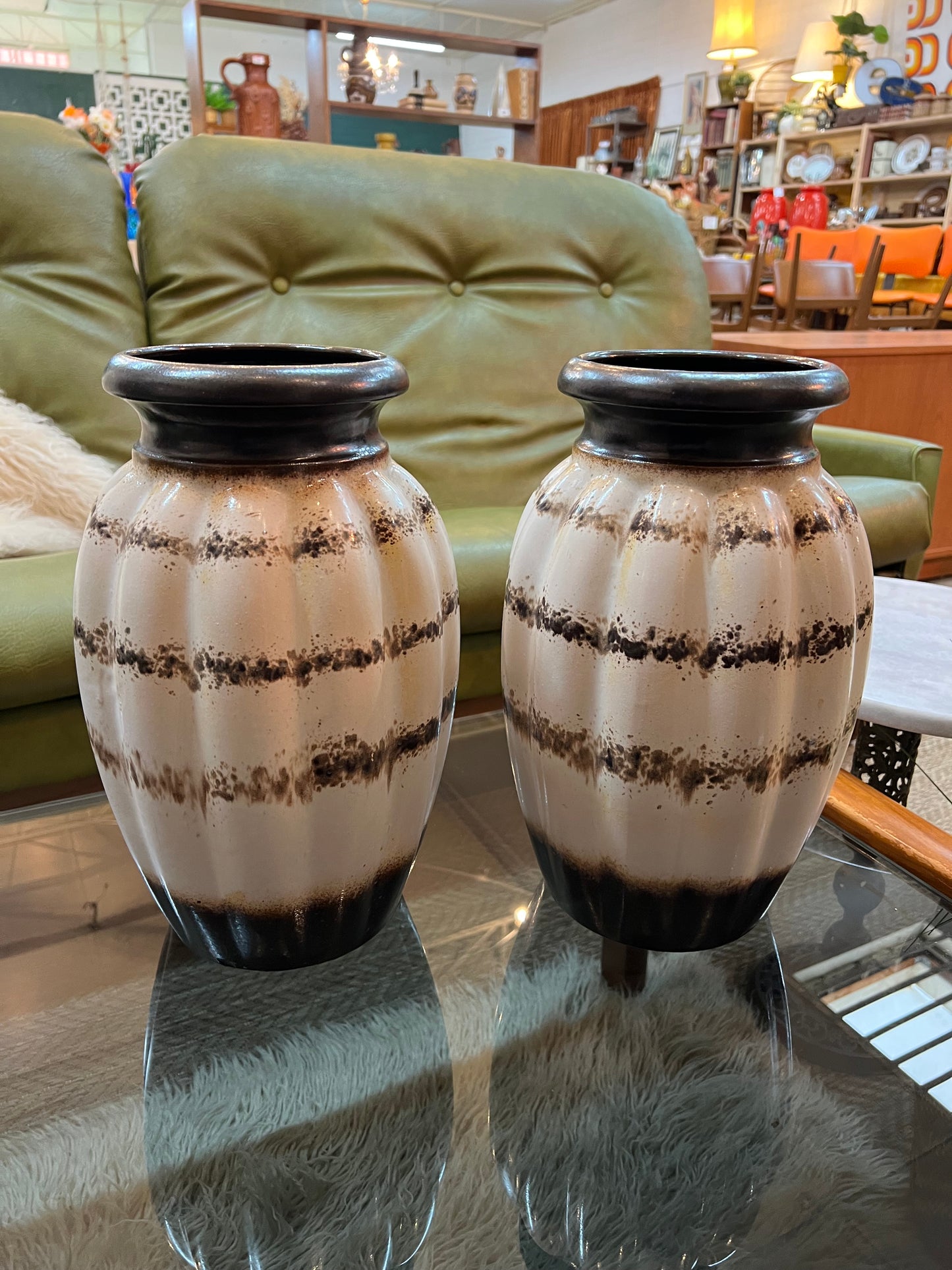 Pair Scheurich West German Pottery Vases 292-54