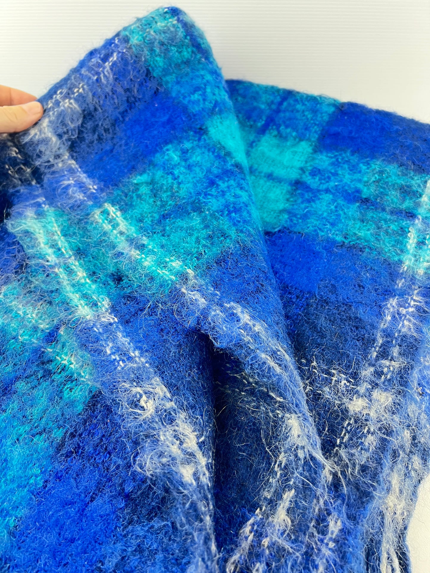 Blue Plaid Wool & Mohair Blanket