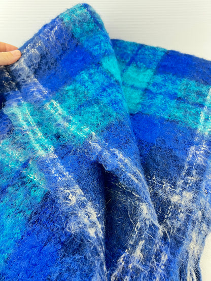 Blue Plaid Wool & Mohair Blanket