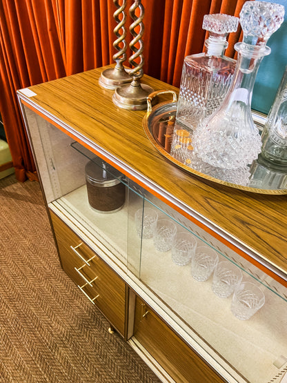 Cocktail Sideboard Cabinet with Glass Display and pull down bar section