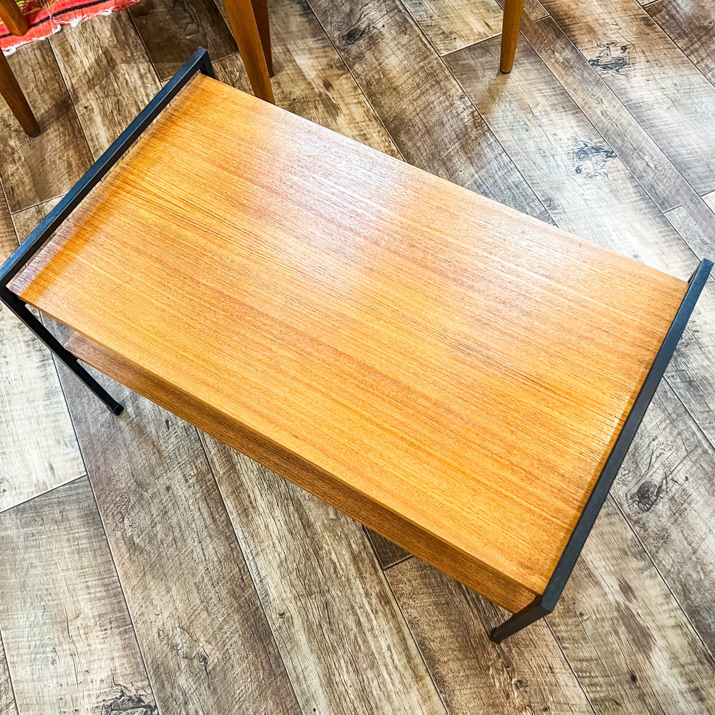 Coffee Table with Lower Shelf – Timber & Black Metal Frame