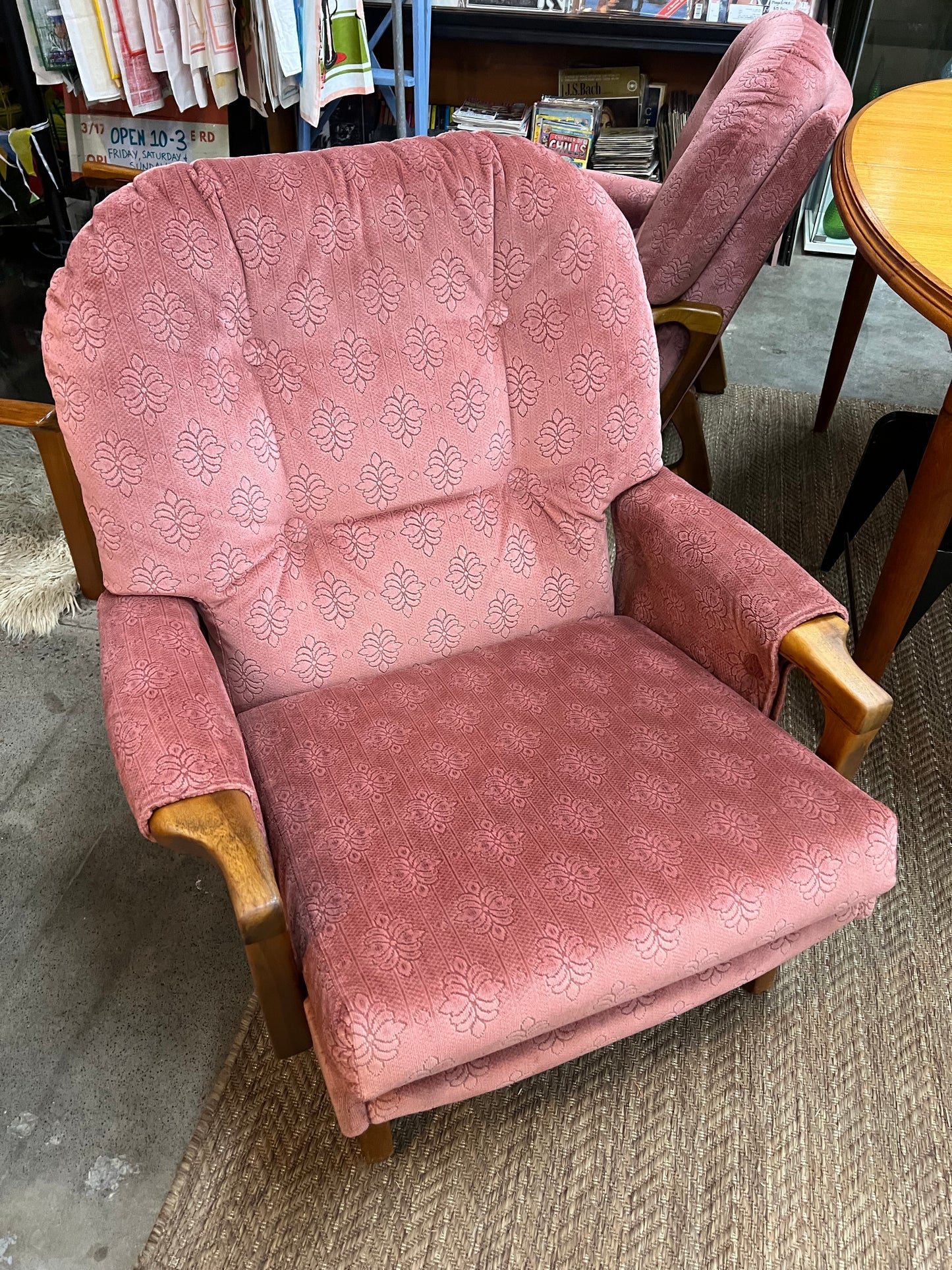 2. Pink Patterned Upholstery Sleigh Base Armchair