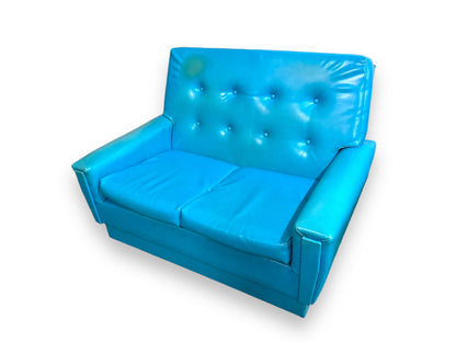 Retro Blue Vinyl Two Seater Lounge