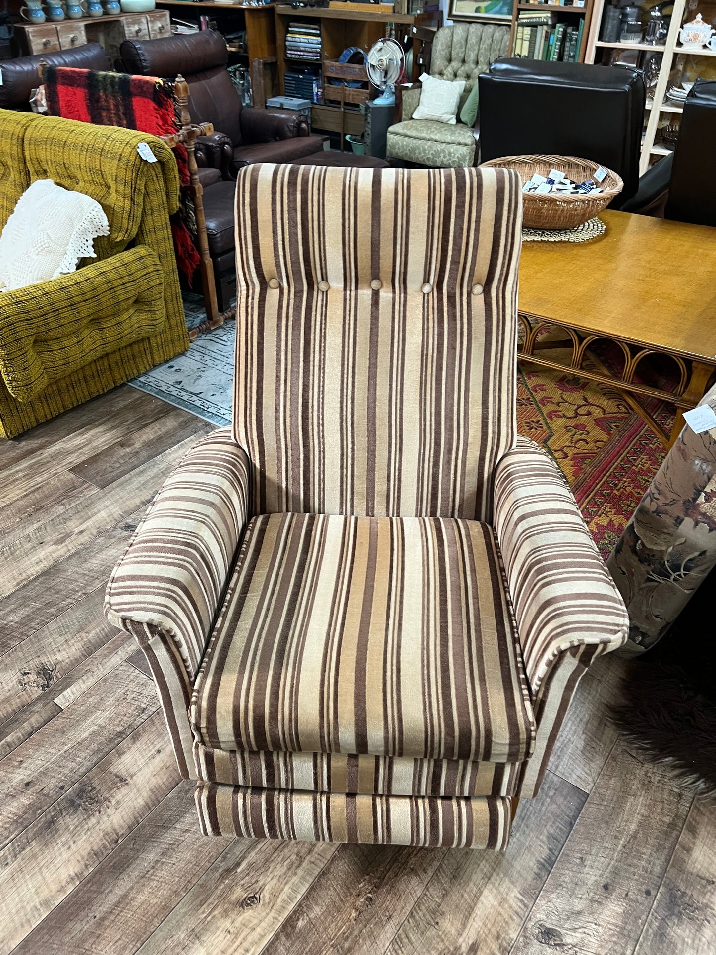Striped Recliner Armchair with Footrest