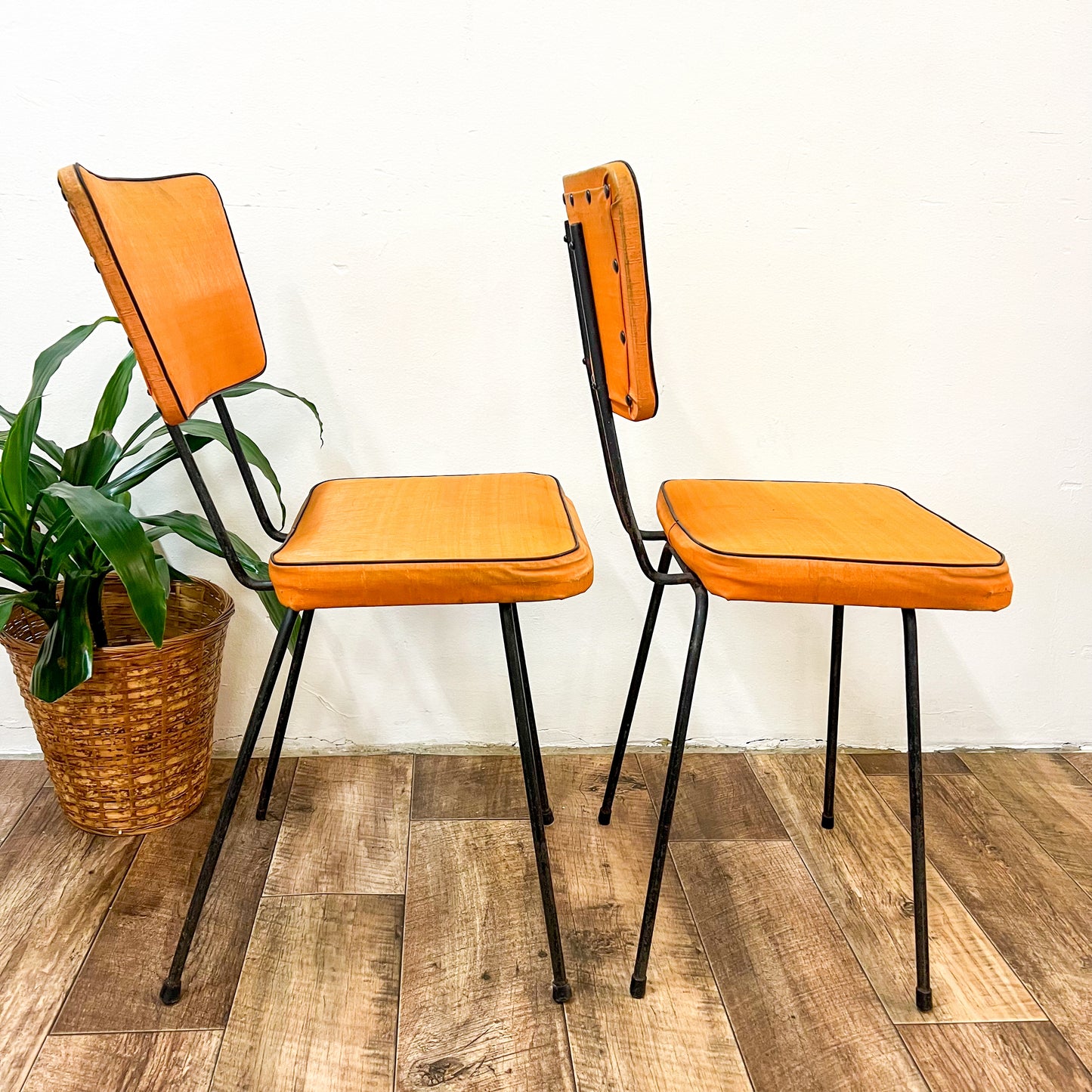 Retro Orange Chairs with black steel legs set of 2
