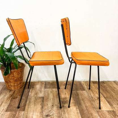Retro Orange Chairs with black steel legs set of 2
