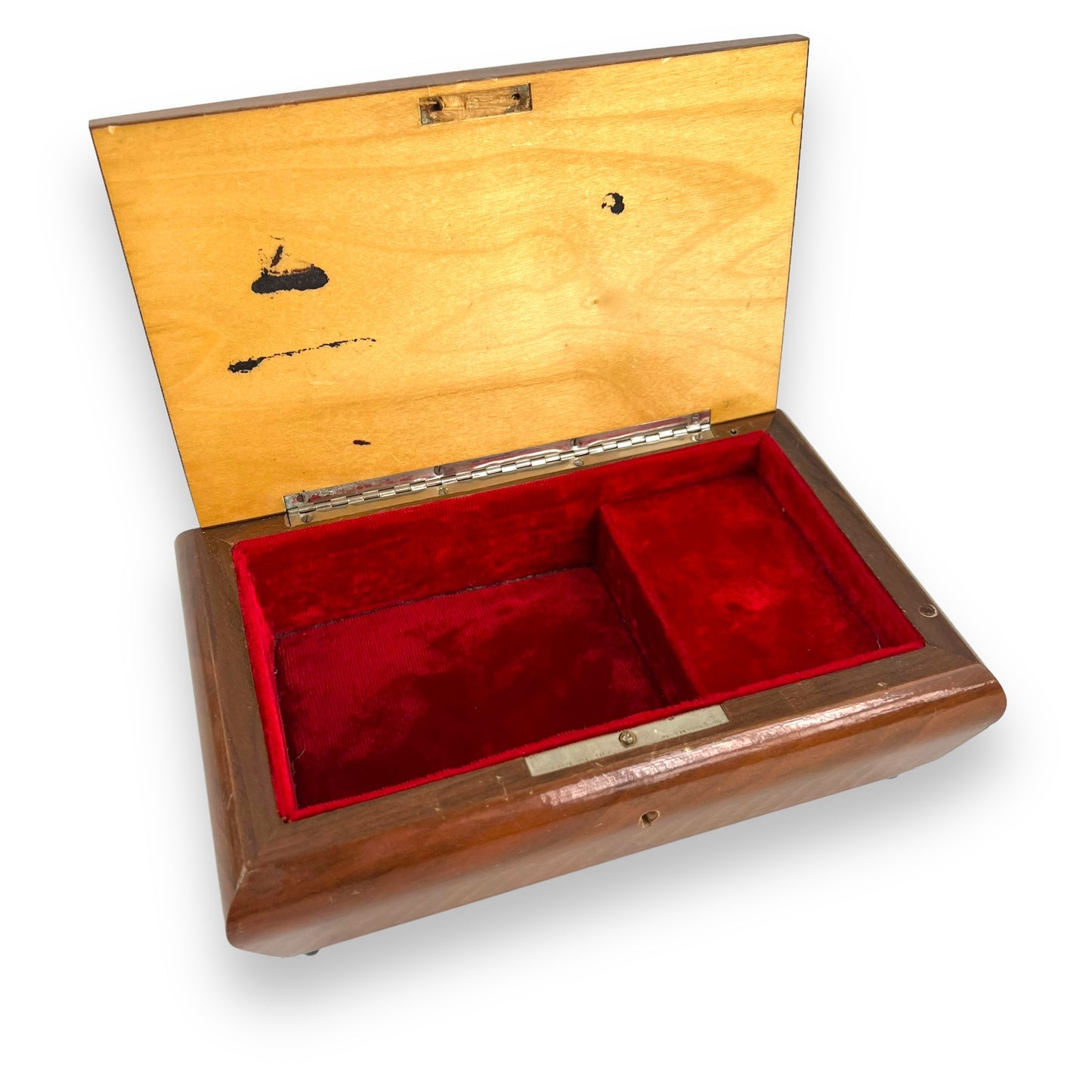 Italian Wood Inlay Jewellery Box with red lining