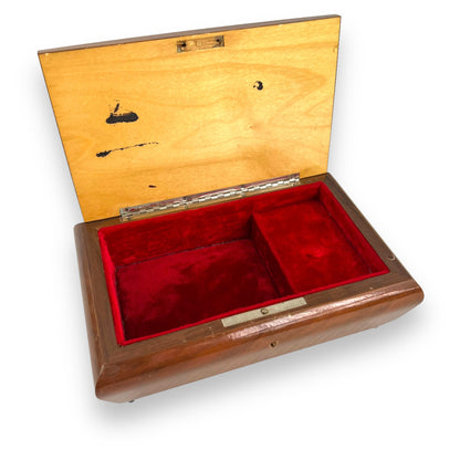 Italian Wood Inlay Jewellery Box with red lining