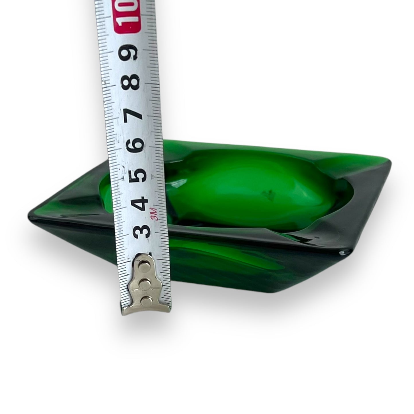 Green glass square ashtray