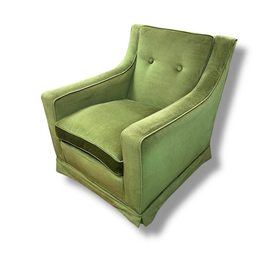 Vintage Designer Lounge Chair — Green Velvet Upholstery, Feather Cushion