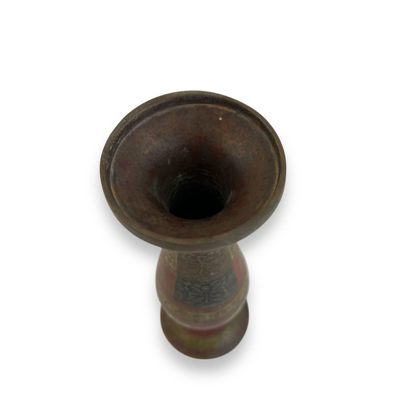 Brass Vase – Multicolored Floral Motif